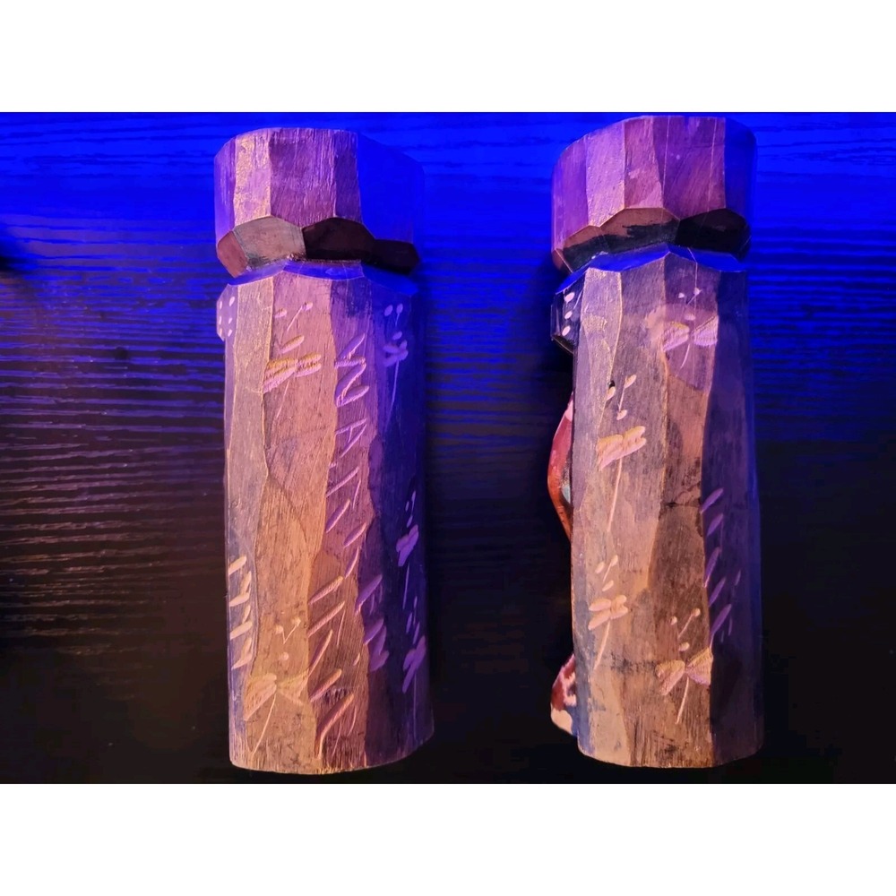 Tiki Wood Statue Figurines Hand Carved Jamaica Wood Male & Female VTG 1999 6in - Picture 5 of 7